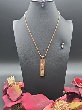 Hand Crafted | Copper | Floral | Glass Rectangle | Pendant | Necklace